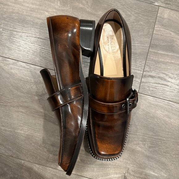 M.Gemi Scuola Loafer Brown Patina Leather Buckle Square Toe Low Heel Women's 41 - Picture 13 of 16